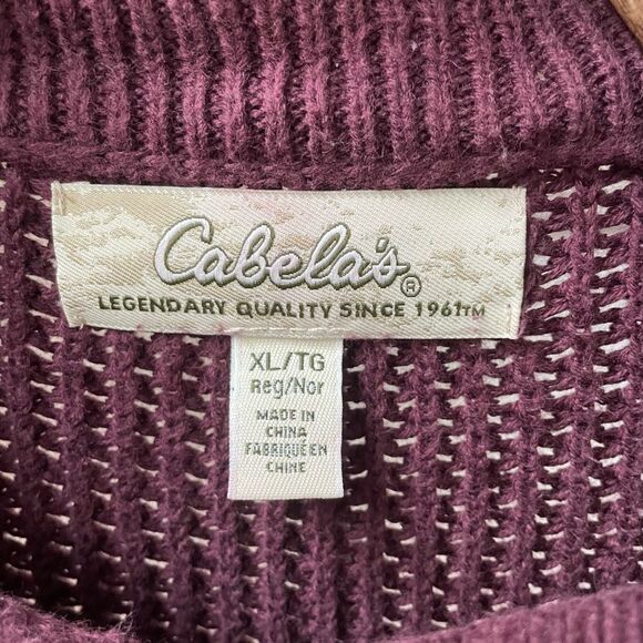 Cabela’s Burgundy Chunky Ribbed Henley Sweater XL - Picture 5 of 9